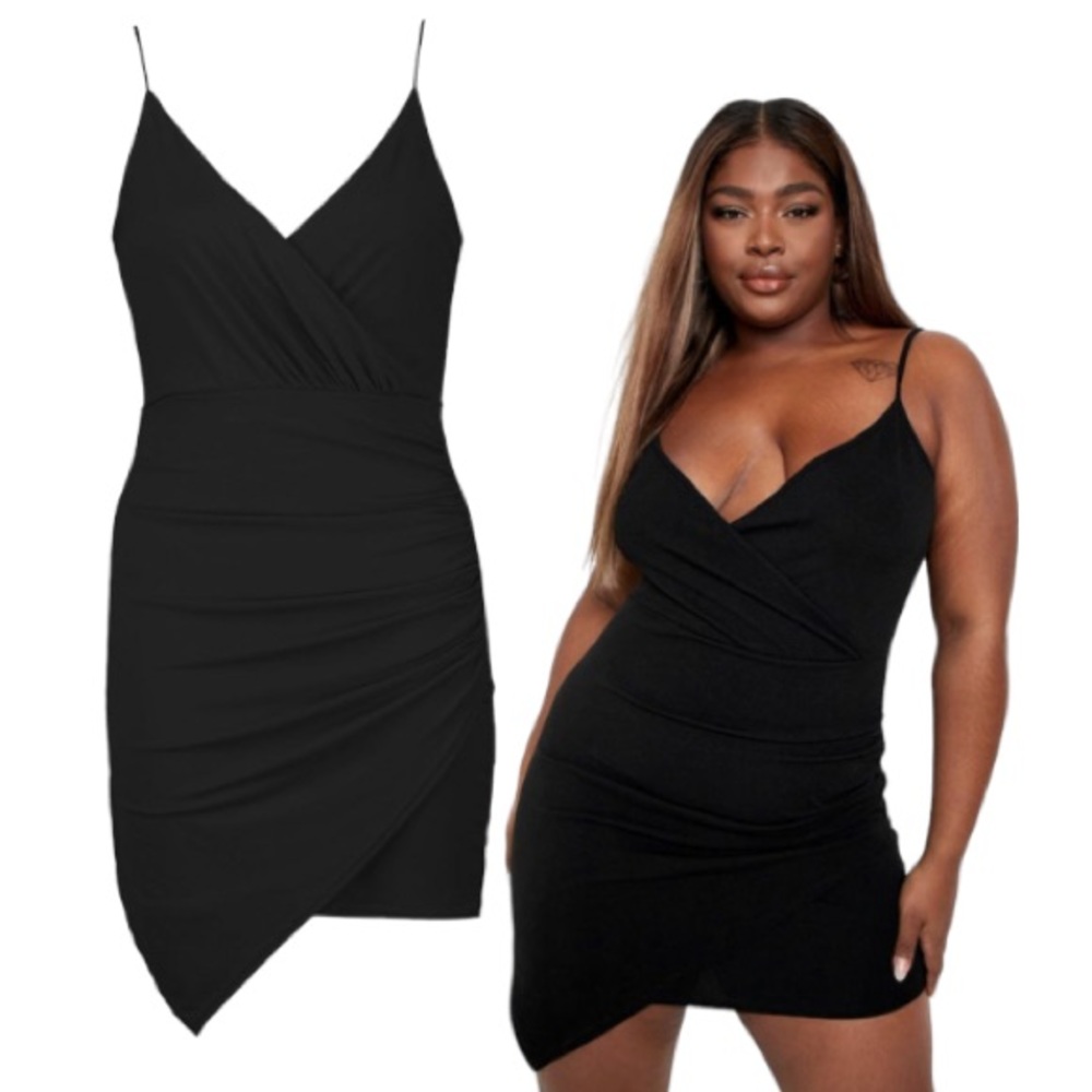 Boohoo Night Brandy Wrap Detail Bodycon Black Dress Size 10